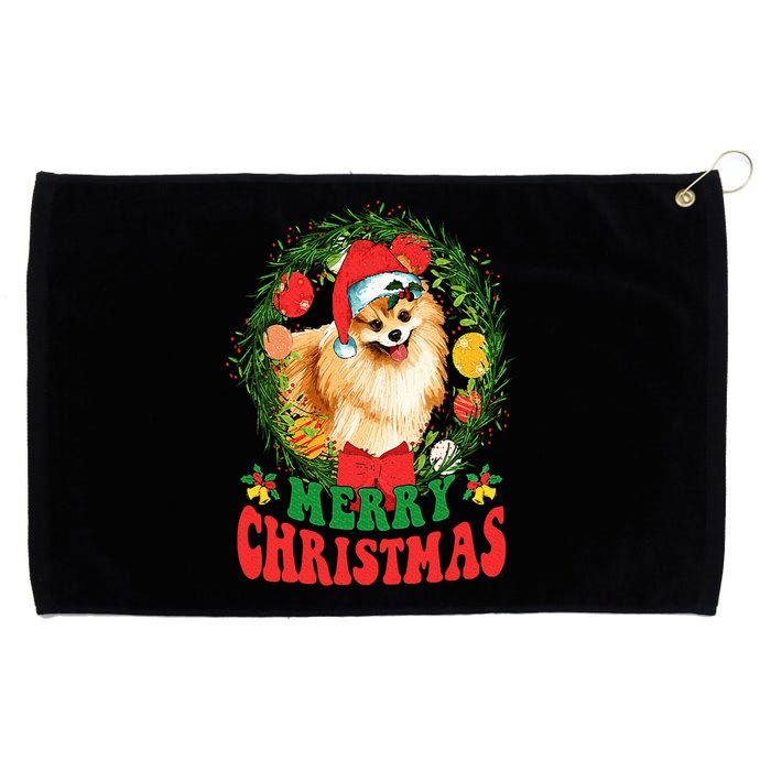 Merry Christmas Pomeranian Santa Dog Lover Ugly Sweater Xmas Grommeted Golf Towel