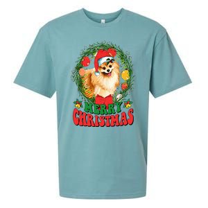 Merry Christmas Pomeranian Santa Dog Lover Ugly Sweater Xmas Sueded Cloud Jersey T-Shirt