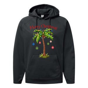 Merry Christmas Palm Tree Light Hawaiian Tropical Christmas Performance Fleece Hoodie