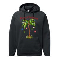 Merry Christmas Palm Tree Light Hawaiian Tropical Christmas Performance Fleece Hoodie