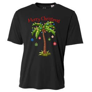 Merry Christmas Palm Tree Light Hawaiian Tropical Christmas Cooling Performance Crew T-Shirt