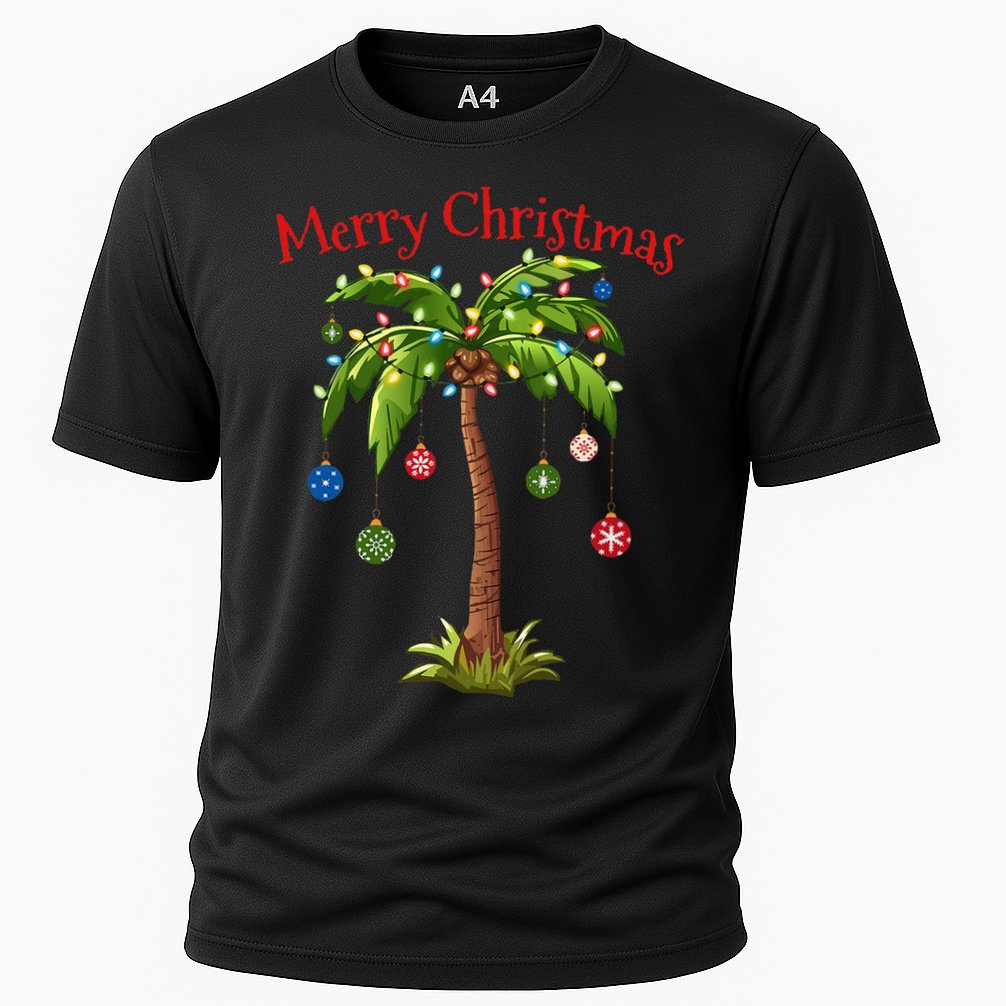 Merry Christmas Palm Tree Light Hawaiian Tropical Christmas Cooling Performance Crew T-Shirt