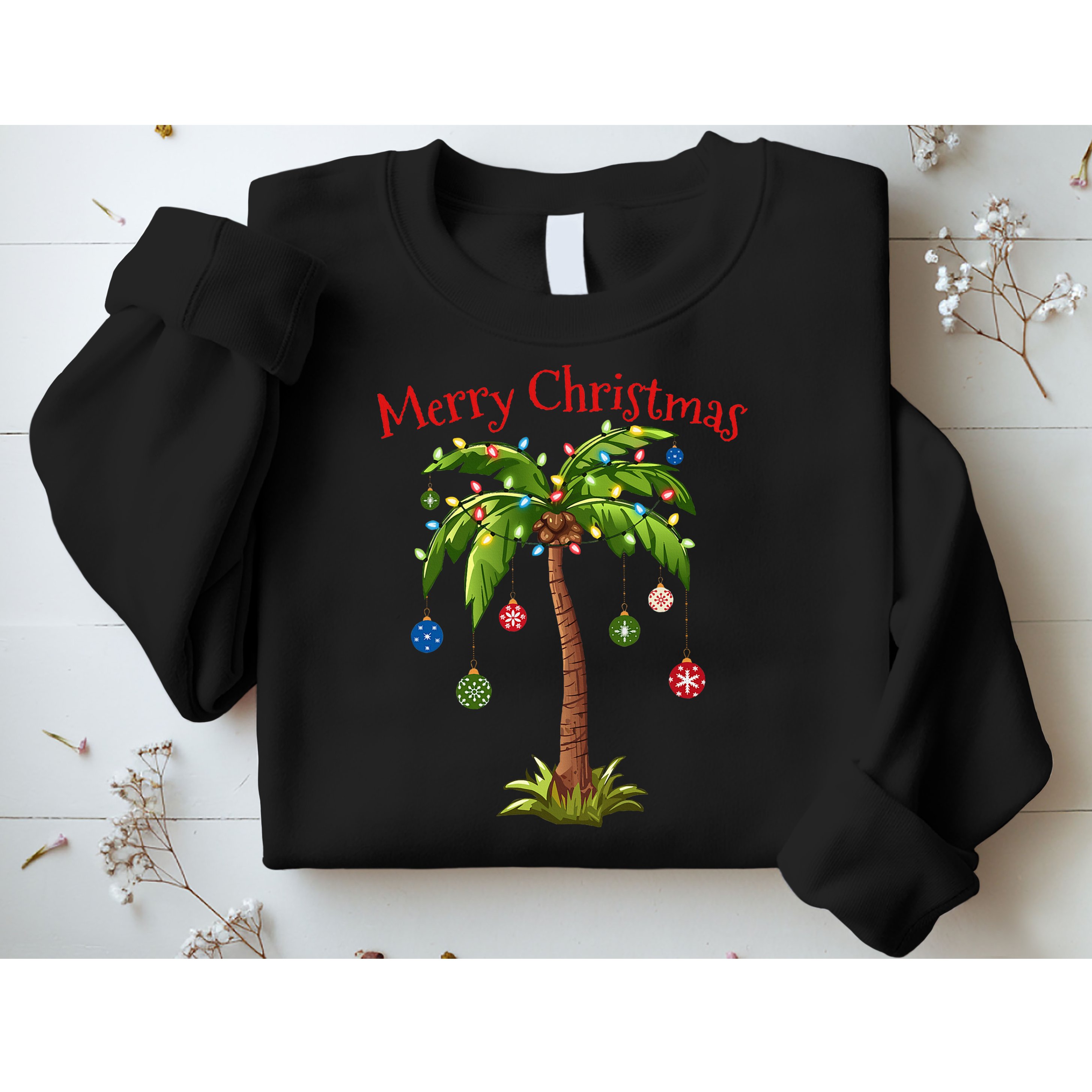 Merry Christmas Palm Tree Light Hawaiian Tropical Christmas Sweatshirt