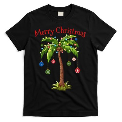 Merry Christmas Palm Tree Light Hawaiian Tropical Christmas T-Shirt