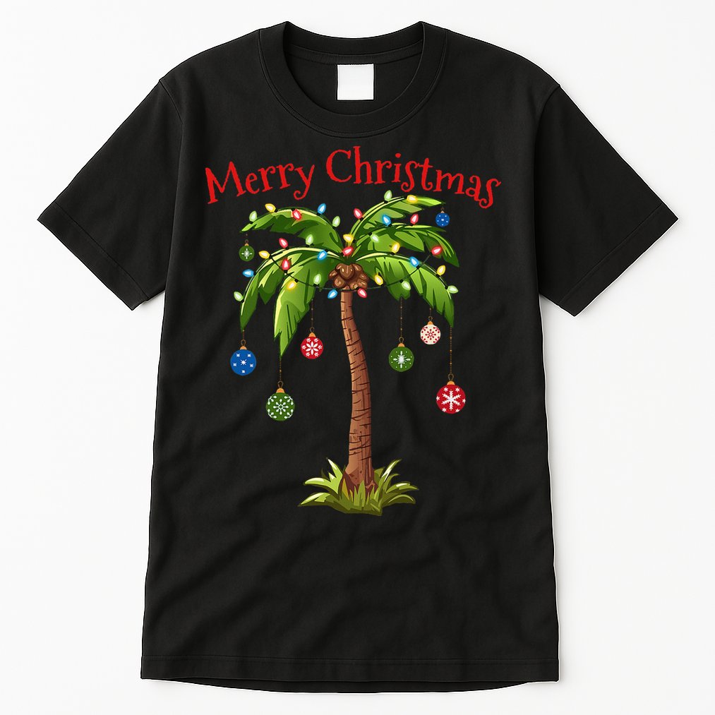 Merry Christmas Palm Tree Light Hawaiian Tropical Christmas Tall T-Shirt