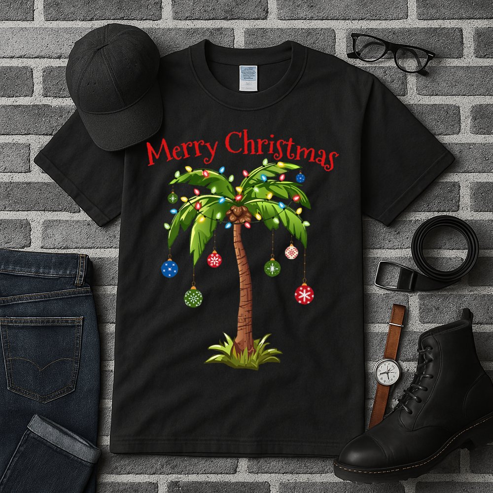 Merry Christmas Palm Tree Light Hawaiian Tropical Christmas Tall T-Shirt