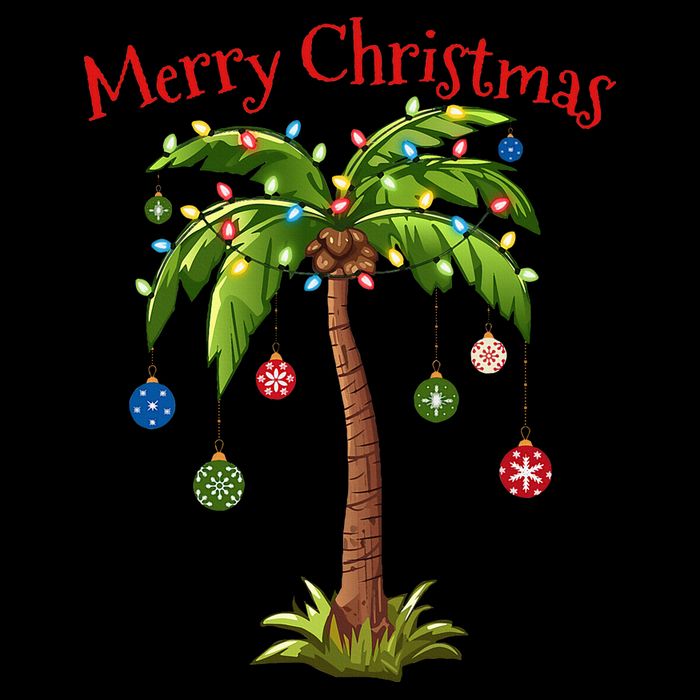 Merry Christmas Palm Tree Light Hawaiian Tropical Christmas Button