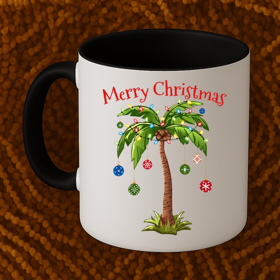 Merry Christmas Palm Tree Light Hawaiian Tropical Christmas Mug