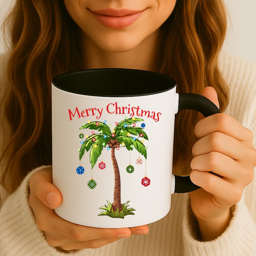 Merry Christmas Palm Tree Light Hawaiian Tropical Christmas Mug