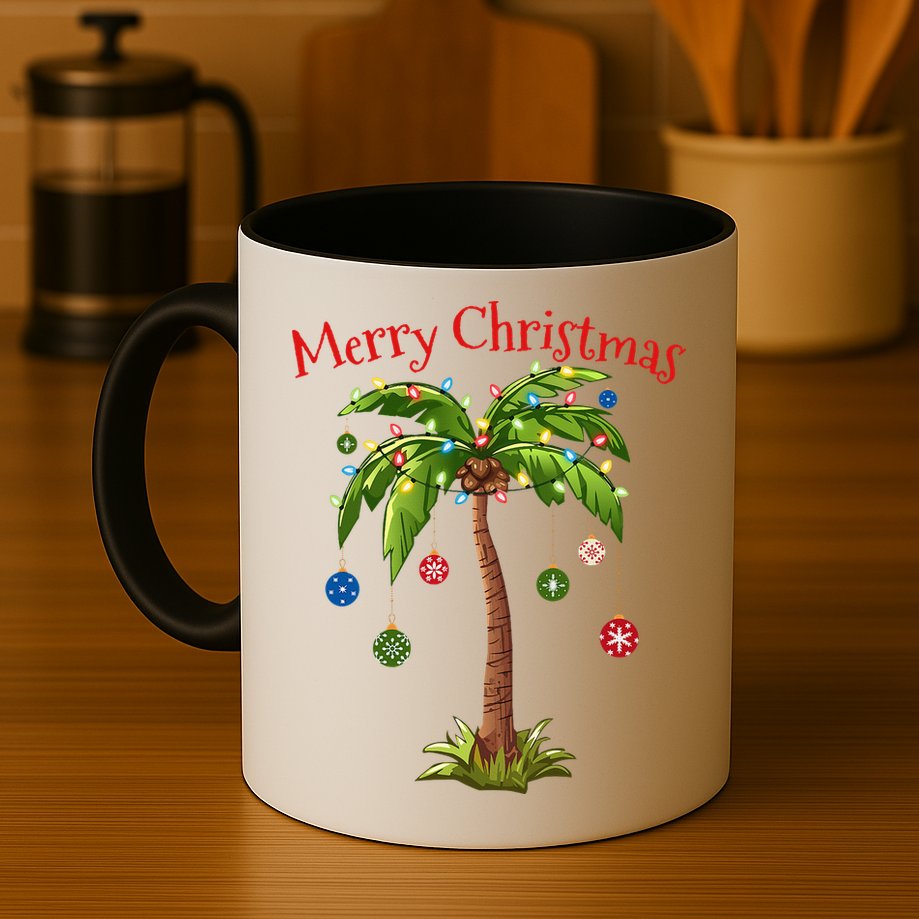 Merry Christmas Palm Tree Light Hawaiian Tropical Christmas Mug