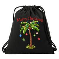 Merry Christmas Palm Tree Light Hawaiian Tropical Christmas Drawstring Bag