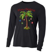 Merry Christmas Palm Tree Light Hawaiian Tropical Christmas Cooling Performance Long Sleeve Crew