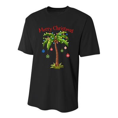 Merry Christmas Palm Tree Light Hawaiian Tropical Christmas Youth Performance Sprint T-Shirt