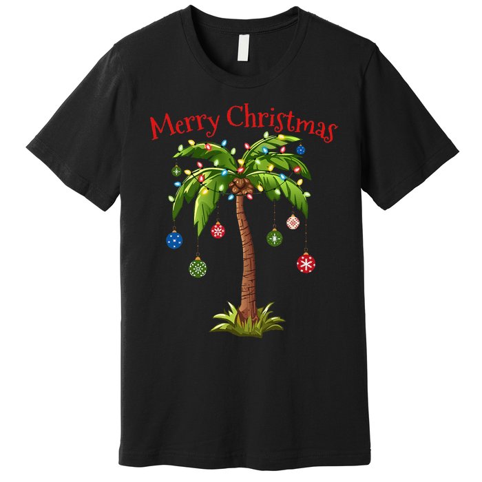 Merry Christmas Palm Tree Light Hawaiian Tropical Christmas Premium T-Shirt