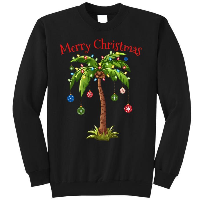 Merry Christmas Palm Tree Light Hawaiian Tropical Christmas Tall Sweatshirt