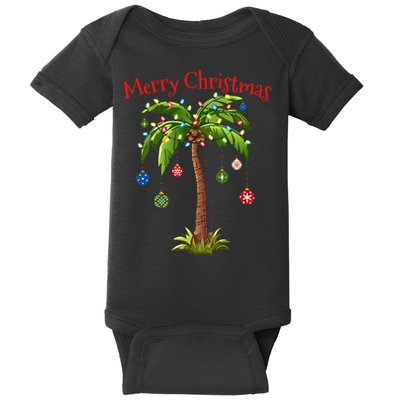 Merry Christmas Palm Tree Light Hawaiian Tropical Christmas Baby Bodysuit