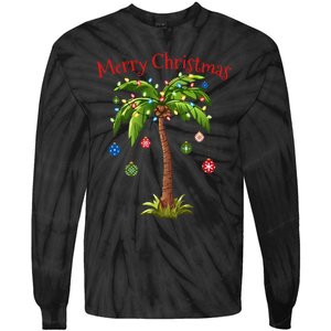 Merry Christmas Palm Tree Light Hawaiian Tropical Christmas Tie-Dye Long Sleeve Shirt