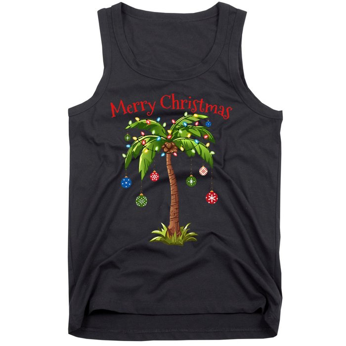 Merry Christmas Palm Tree Light Hawaiian Tropical Christmas Tank Top