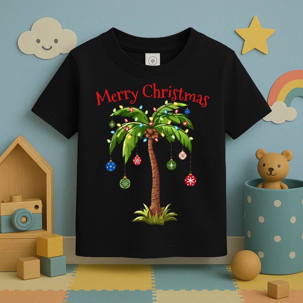 Merry Christmas Palm Tree Light Hawaiian Tropical Christmas Toddler T-Shirt