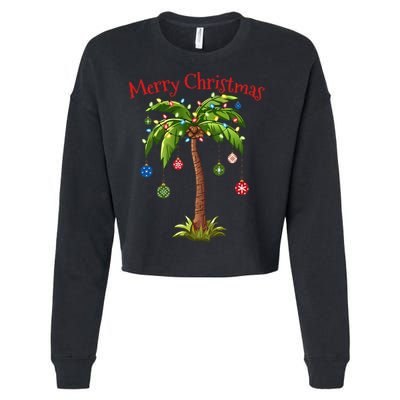 Merry Christmas Palm Tree Light Hawaiian Tropical Christmas Cropped Pullover Crew