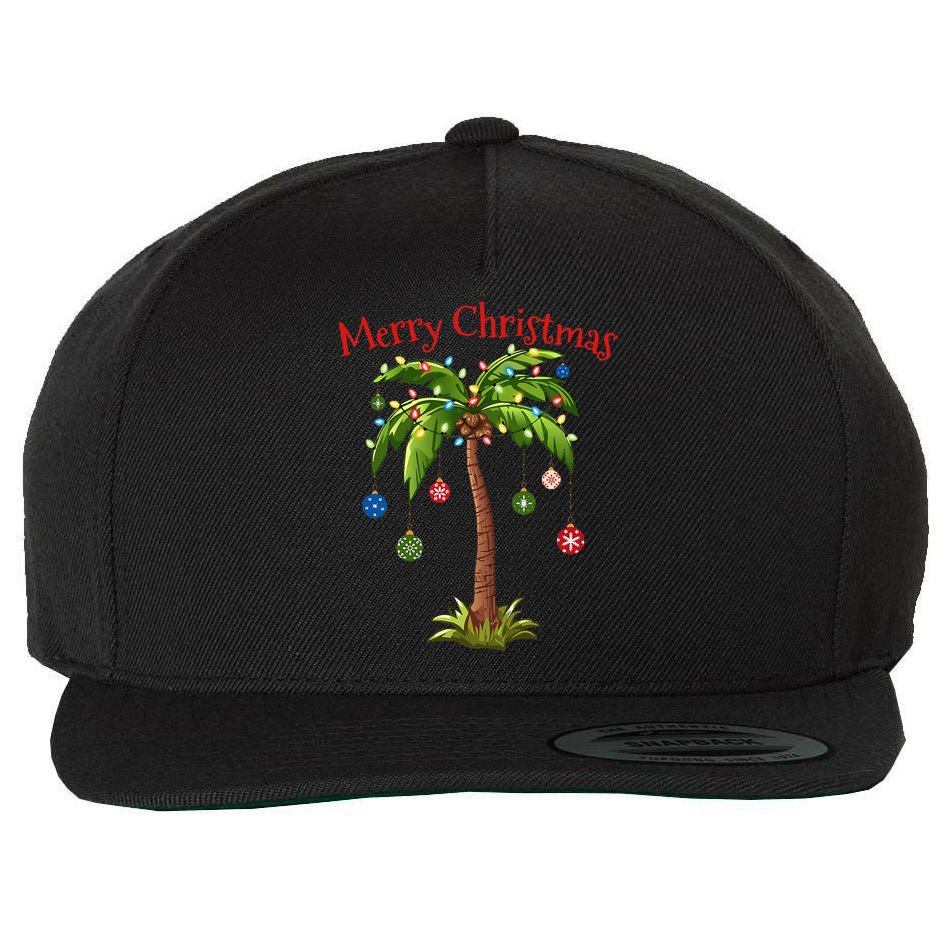 Merry Christmas Palm Tree Light Hawaiian Tropical Christmas Wool Snapback Cap