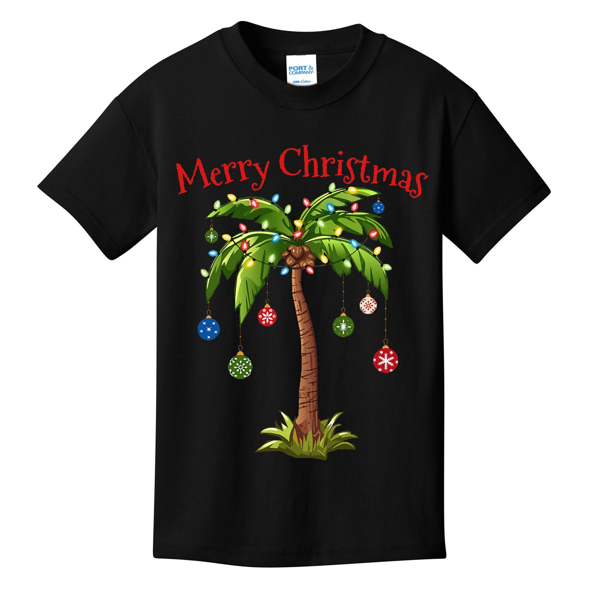 Merry Christmas Palm Tree Light Hawaiian Tropical Christmas Kids T-Shirt