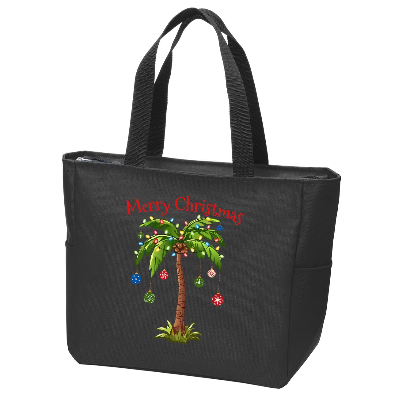 Merry Christmas Palm Tree Light Hawaiian Tropical Christmas Zip Tote Bag