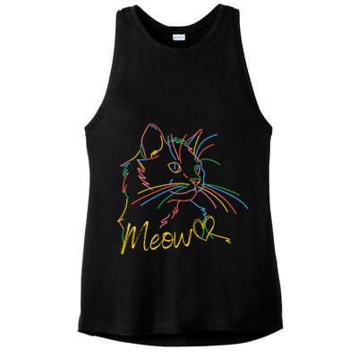Meow Colorful Pet Cat Cute Ladies PosiCharge Tri-Blend Wicking Tank