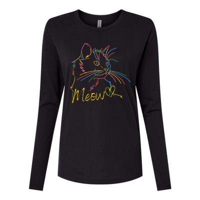 Meow Colorful Pet Cat Cute Womens Cotton Relaxed Long Sleeve T-Shirt