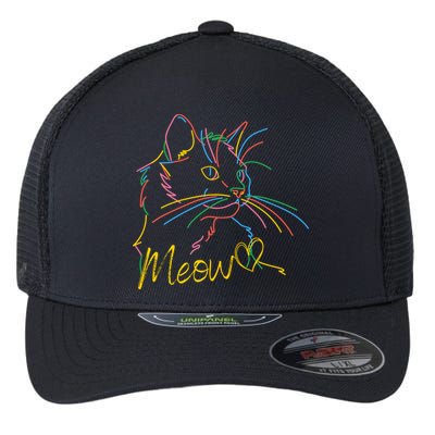 Meow Colorful Pet Cat Cute Flexfit Unipanel Trucker Cap