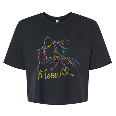 Meow Colorful Pet Cat Cute Bella+Canvas Jersey Crop Tee