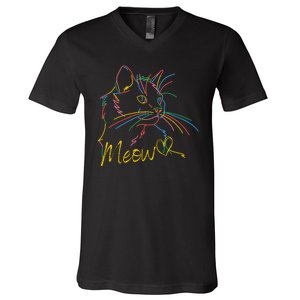 Meow Colorful Pet Cat Cute V-Neck T-Shirt