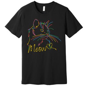 Meow Colorful Pet Cat Cute Premium T-Shirt