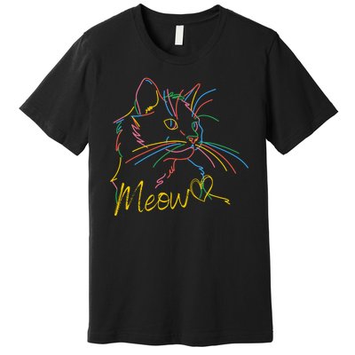 Meow Colorful Pet Cat Cute Premium T-Shirt