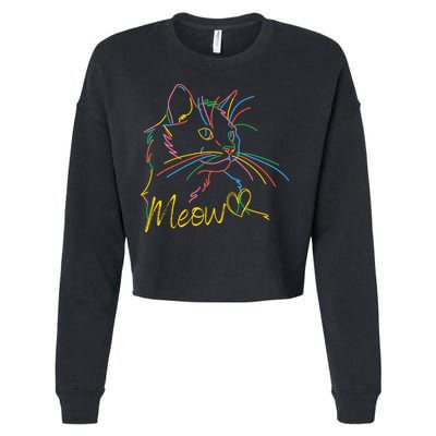 Meow Colorful Pet Cat Cute Cropped Pullover Crew