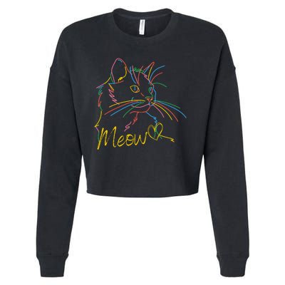 Meow Colorful Pet Cat Cute Cropped Pullover Crew