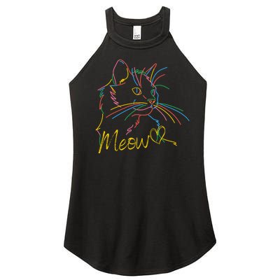 Meow Colorful Pet Cat Cute Women’s Perfect Tri Rocker Tank