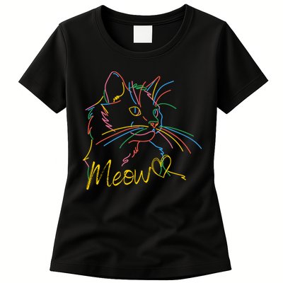 Meow Colorful Pet Cat Cute Womens T-Shirt