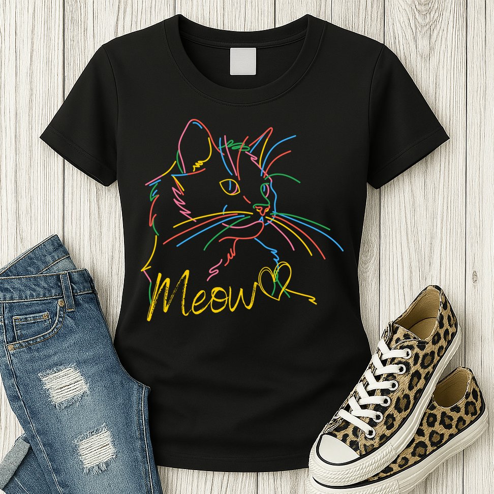 Meow Colorful Pet Cat Cute Womens T-Shirt