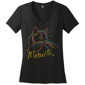 Meow Colorful Pet Cat Cute Women's V-Neck T-Shirt