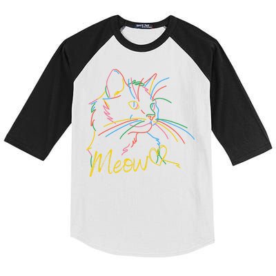 Meow Colorful Pet Cat Cute Kids Colorblock Raglan Jersey