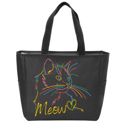 Meow Colorful Pet Cat Cute Zip Tote Bag
