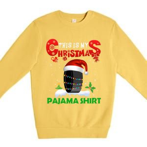 My Christmas Pajama Cute Xmas Lights Santa Hockey Player Gift Premium Crewneck Sweatshirt