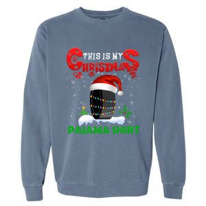 My Christmas Pajama Cute Xmas Lights Santa Hockey Player Gift Garment-Dyed Sweatshirt