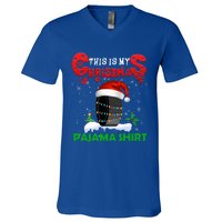 My Christmas Pajama Cute Xmas Lights Santa Hockey Player Gift V-Neck T-Shirt