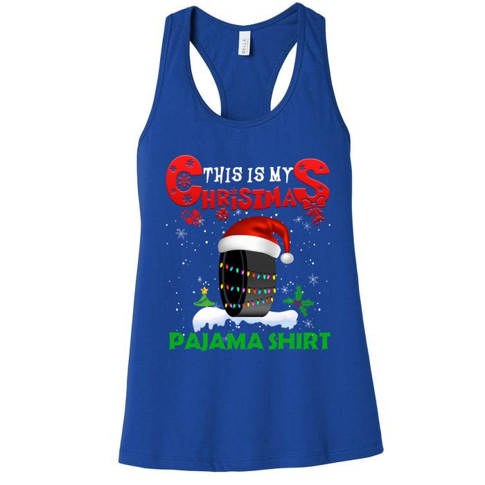 My Christmas Pajama Cute Xmas Lights Santa Hockey Player Gift Women's Racerback Tank