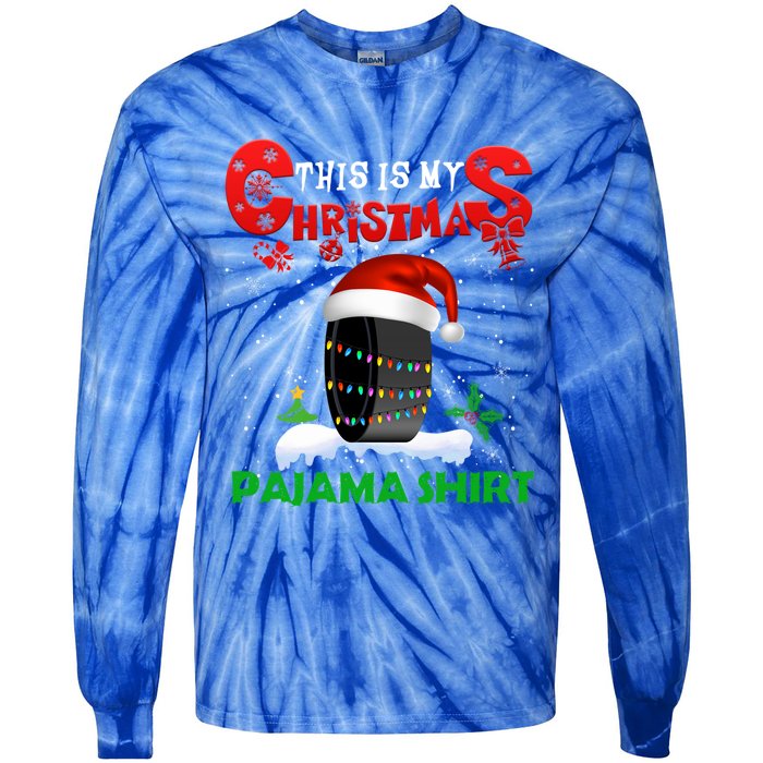 My Christmas Pajama Cute Xmas Lights Santa Hockey Player Gift Tie-Dye Long Sleeve Shirt