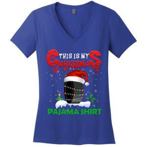 My Christmas Pajama Cute Xmas Lights Santa Hockey Player Gift Women's V-Neck T-Shirt