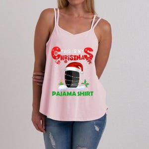 My Christmas Pajama Cute Xmas Lights Santa Hockey Player Gift Women's Strappy Tank