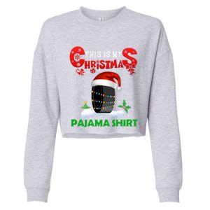 My Christmas Pajama Cute Xmas Lights Santa Hockey Player Gift Cropped Pullover Crew